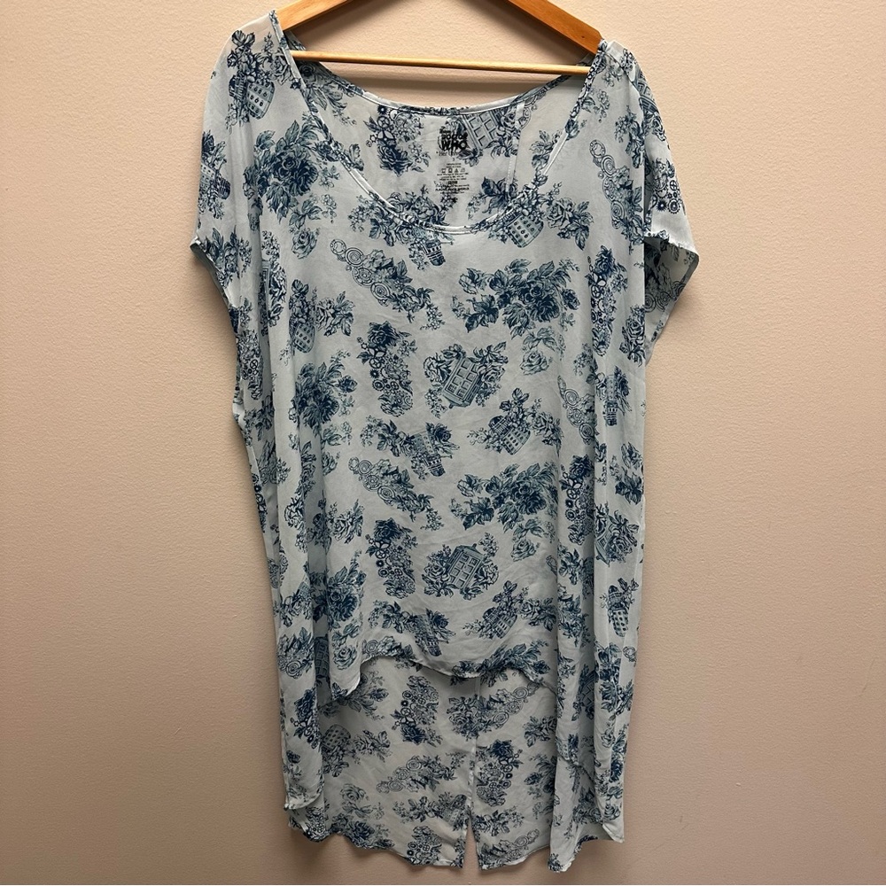 Doctor Who Her Universe Blue Floral Short Sleeve Top Dress Tunic Womens Size 3